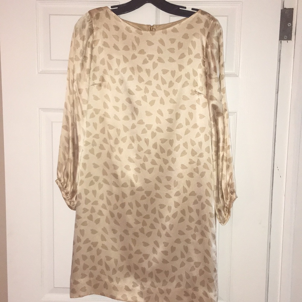 Gold silk dress with exposed zipper in the back